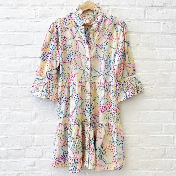 Be Boho || Star Embroidered Rainbow Shirt Dress Medium - Picture 1 of 8